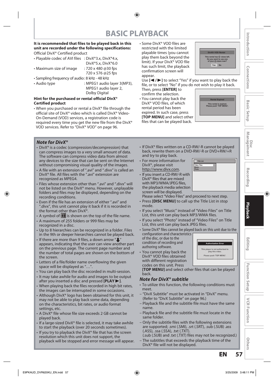 Basic playback, 57 en 57 en | Toshiba DVR620KU User Manual | Page 57 / 113