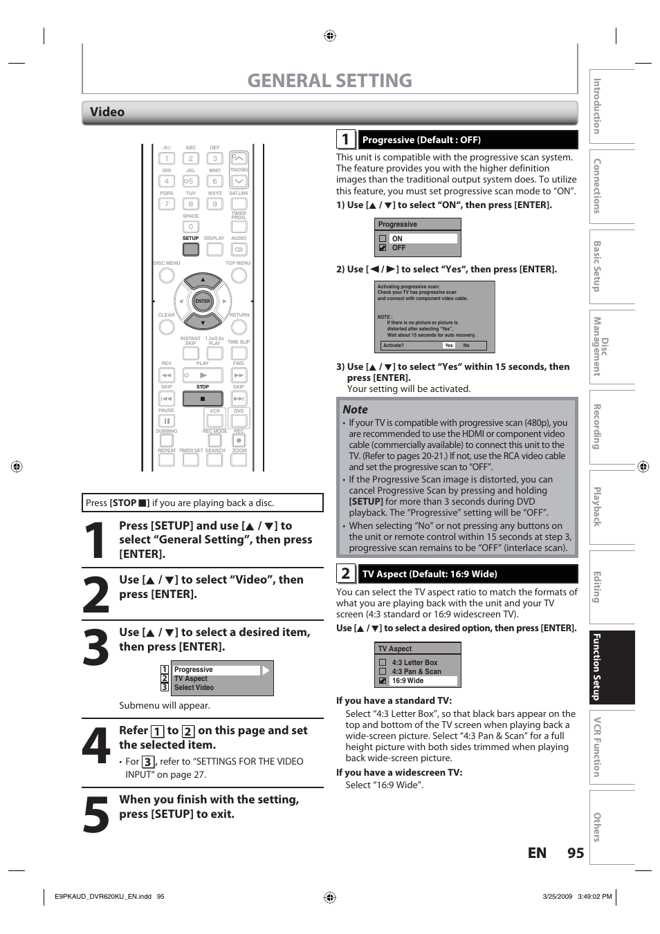 General setting, 95 en 95 en, Video | Toshiba DVR620KU User Manual | Page 95 / 113