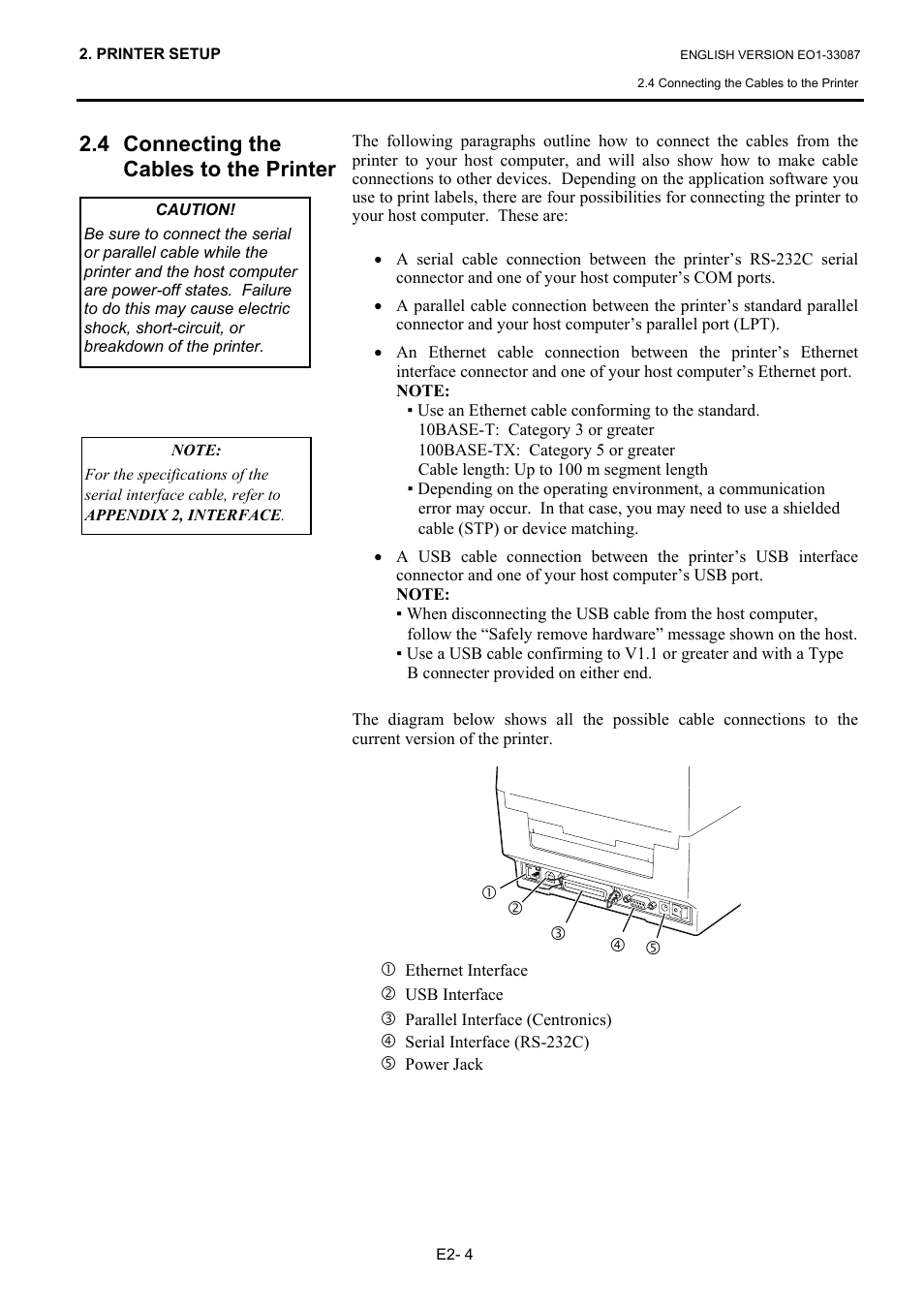 4 connecting the cables to the printer | Toshiba B-EV4T SERIES User Manual | Page 15 / 48