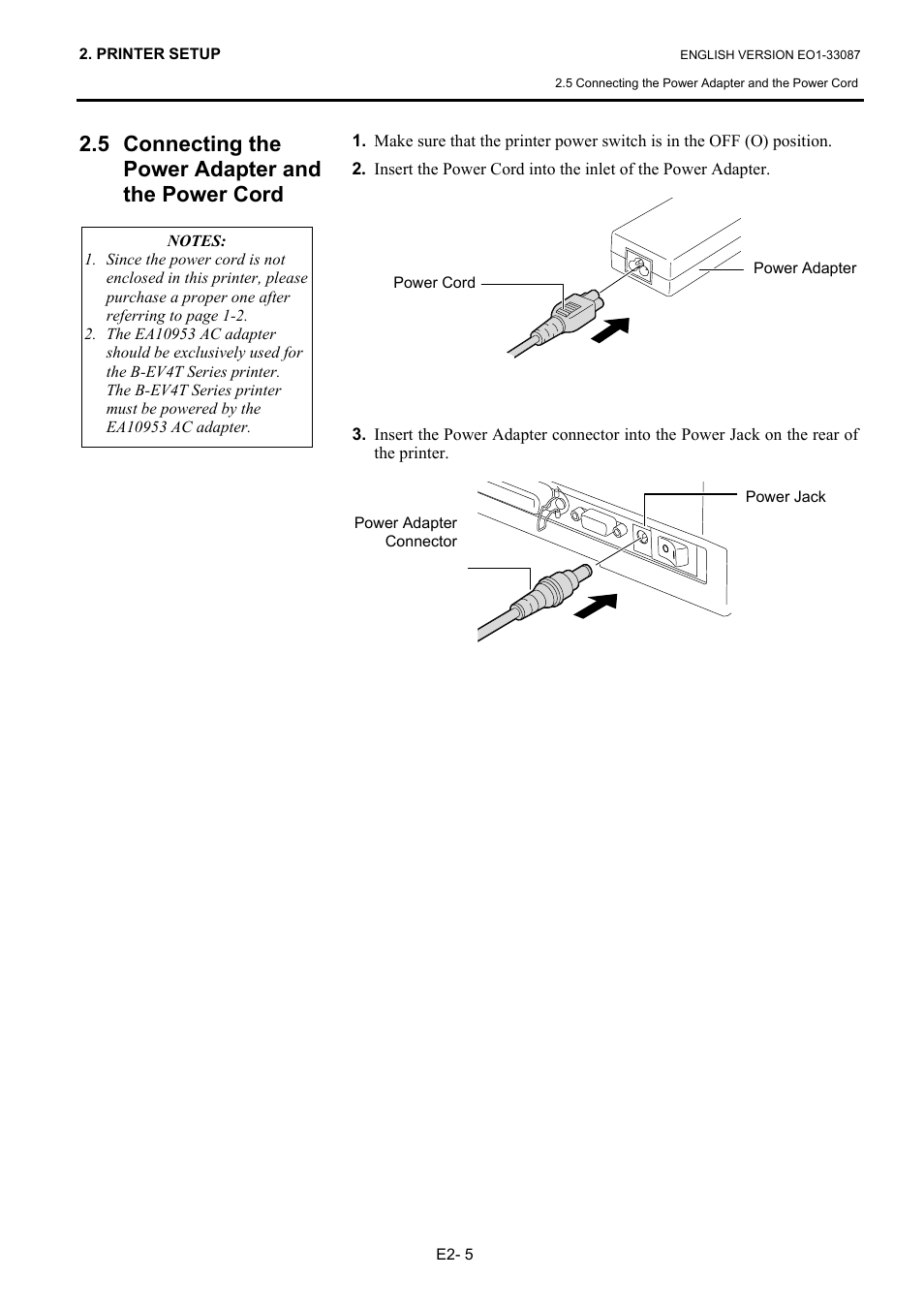 5 connecting the power adapter and the power co, 5 connecting the power adapter and the power cord | Toshiba B-EV4T SERIES User Manual | Page 16 / 48