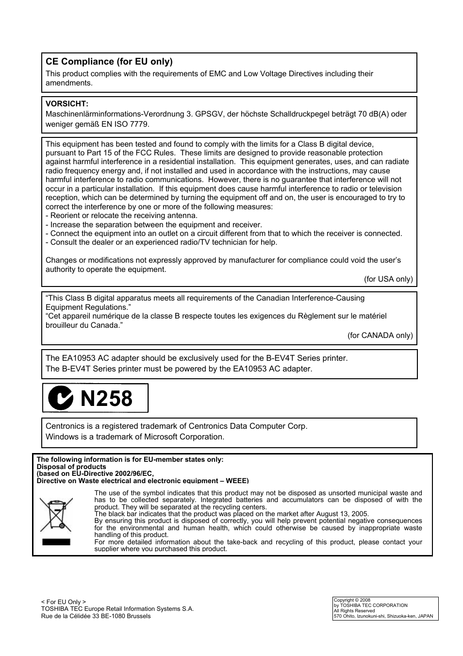 N258 | Toshiba B-EV4T SERIES User Manual | Page 2 / 48