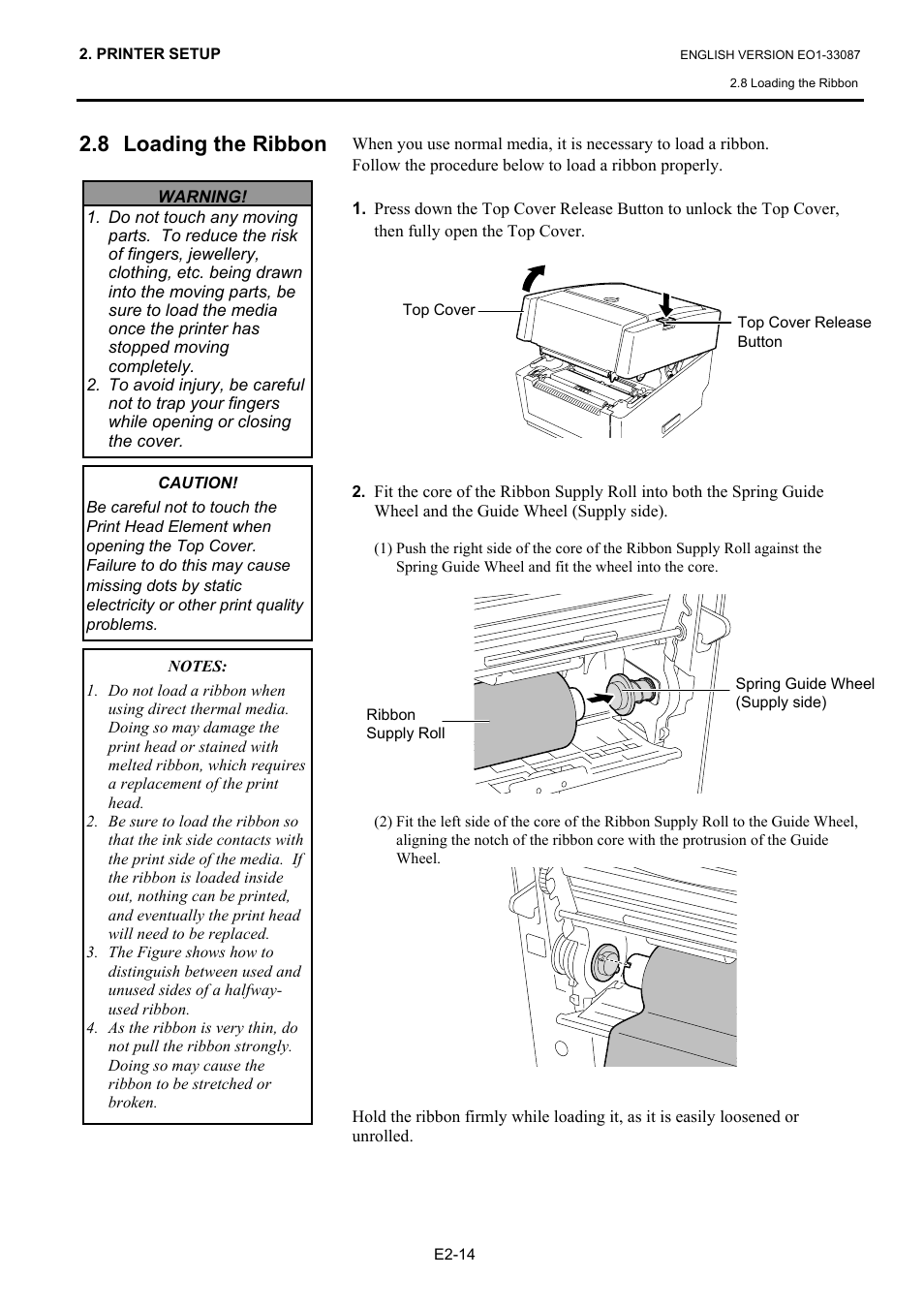 8 loading the ribbon | Toshiba B-EV4T SERIES User Manual | Page 25 / 48