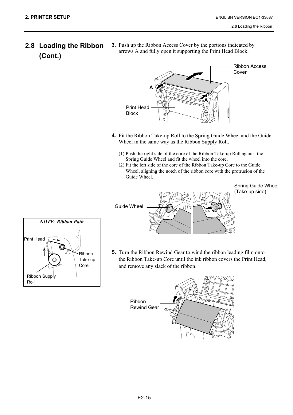 8 loading the ribbon (cont.) | Toshiba B-EV4T SERIES User Manual | Page 26 / 48
