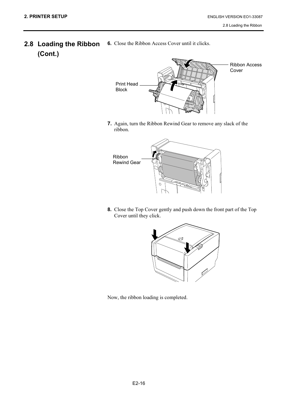 8 loading the ribbon (cont.) | Toshiba B-EV4T SERIES User Manual | Page 27 / 48