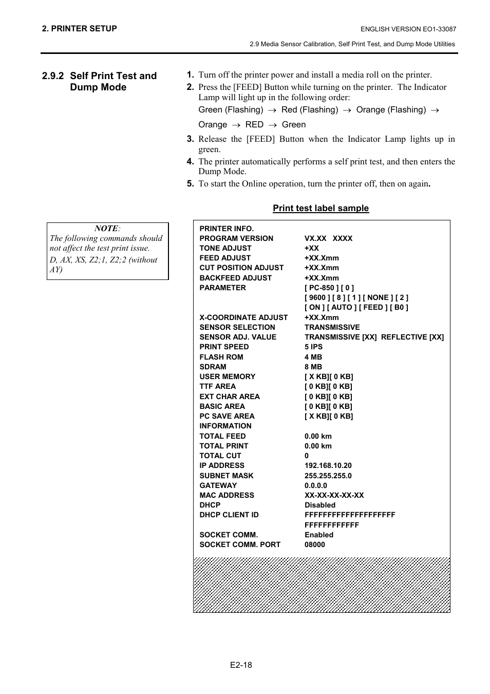 2 self print test and dump mode | Toshiba B-EV4T SERIES User Manual | Page 29 / 48