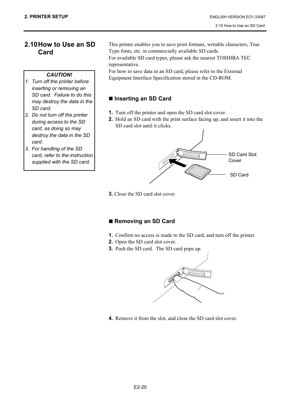 10 how to use an sd card | Toshiba B-EV4T SERIES User Manual | Page 31 / 48