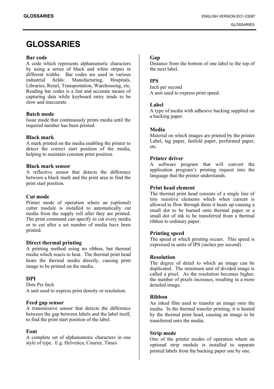 Glossaries | Toshiba B-EV4T SERIES User Manual | Page 45 / 48