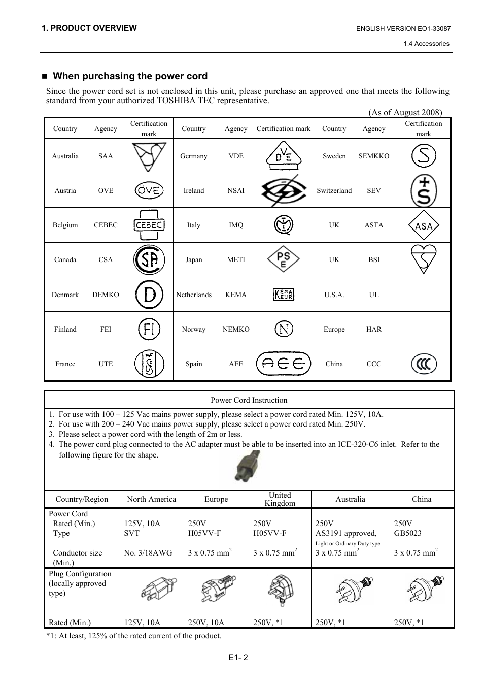 When purchasing the power cord | Toshiba B-EV4T SERIES User Manual | Page 8 / 48