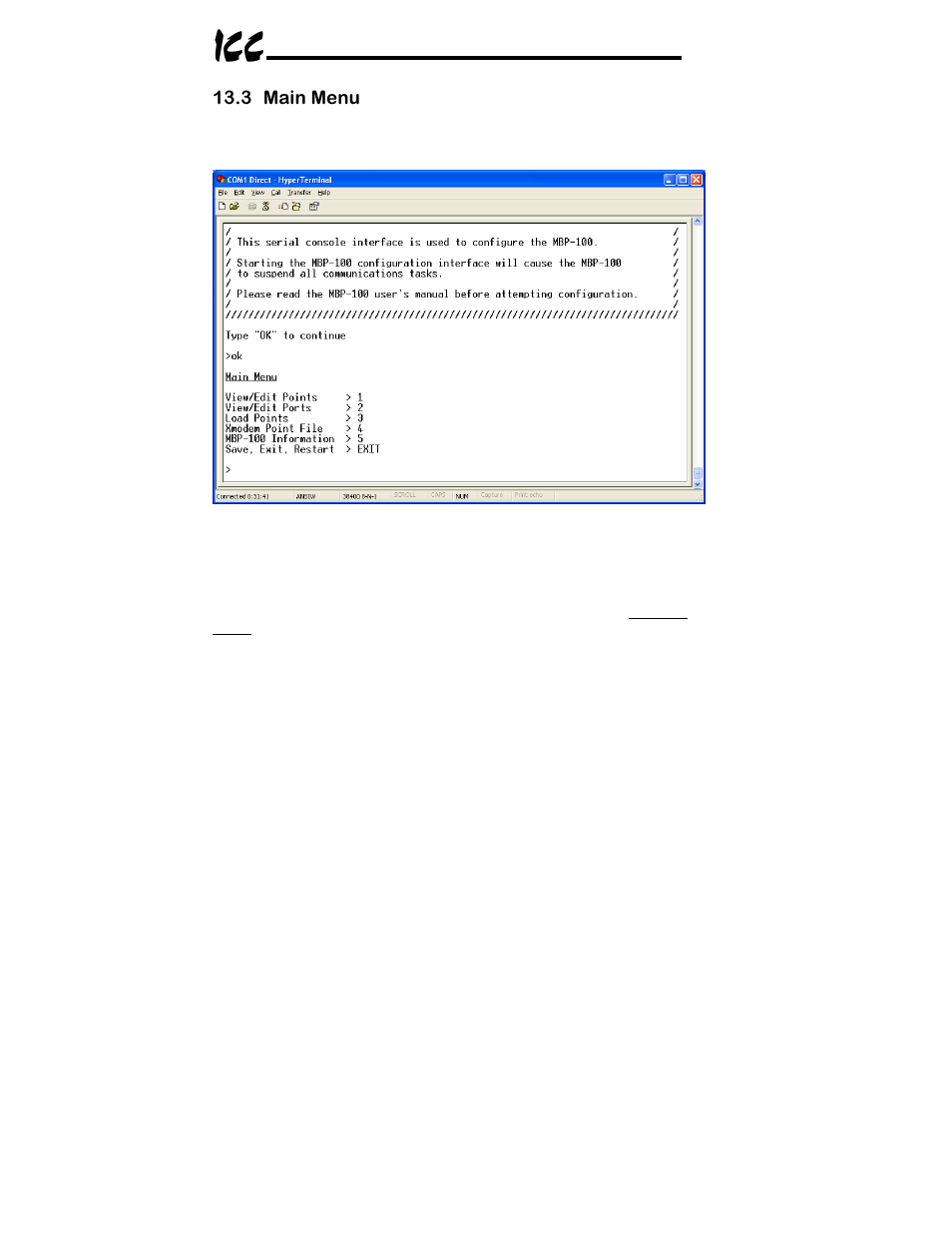 3 main menu | Toshiba ICC MBP-100 User Manual | Page 35 / 76