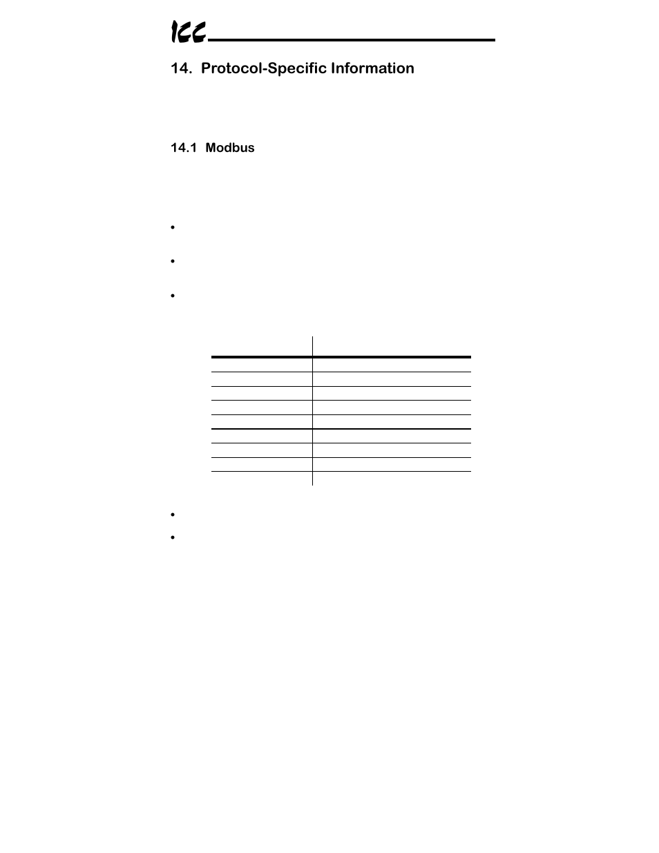 Protocol-specific information, 1 modbus | Toshiba ICC MBP-100 User Manual | Page 50 / 76