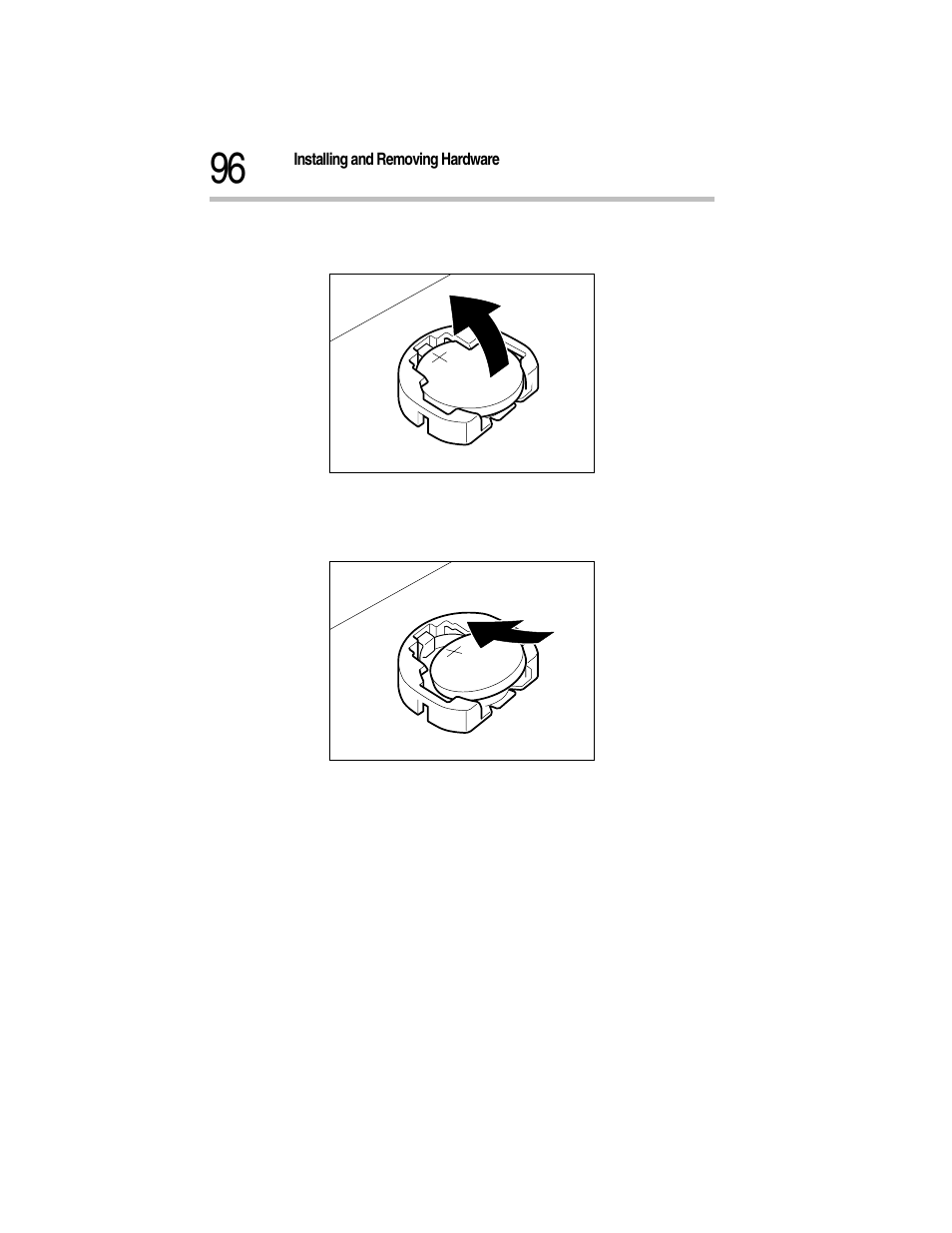 Removing the battery, 8 install a new battery with polarity (+) up, Installing the battery | Toshiba Magnia Z300 User Manual | Page 118 / 270