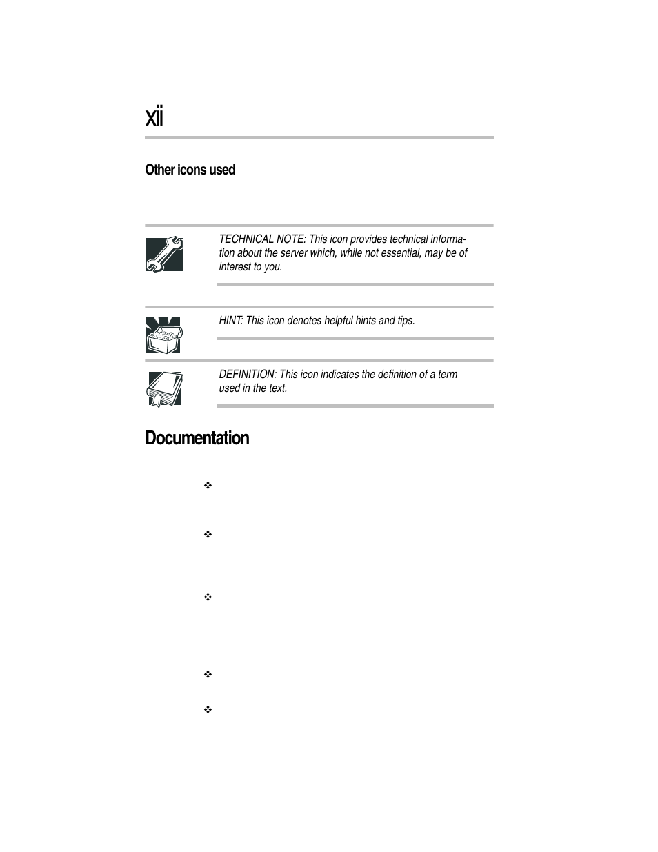 Other icons used, Documentation | Toshiba Magnia Z300 User Manual | Page 12 / 270