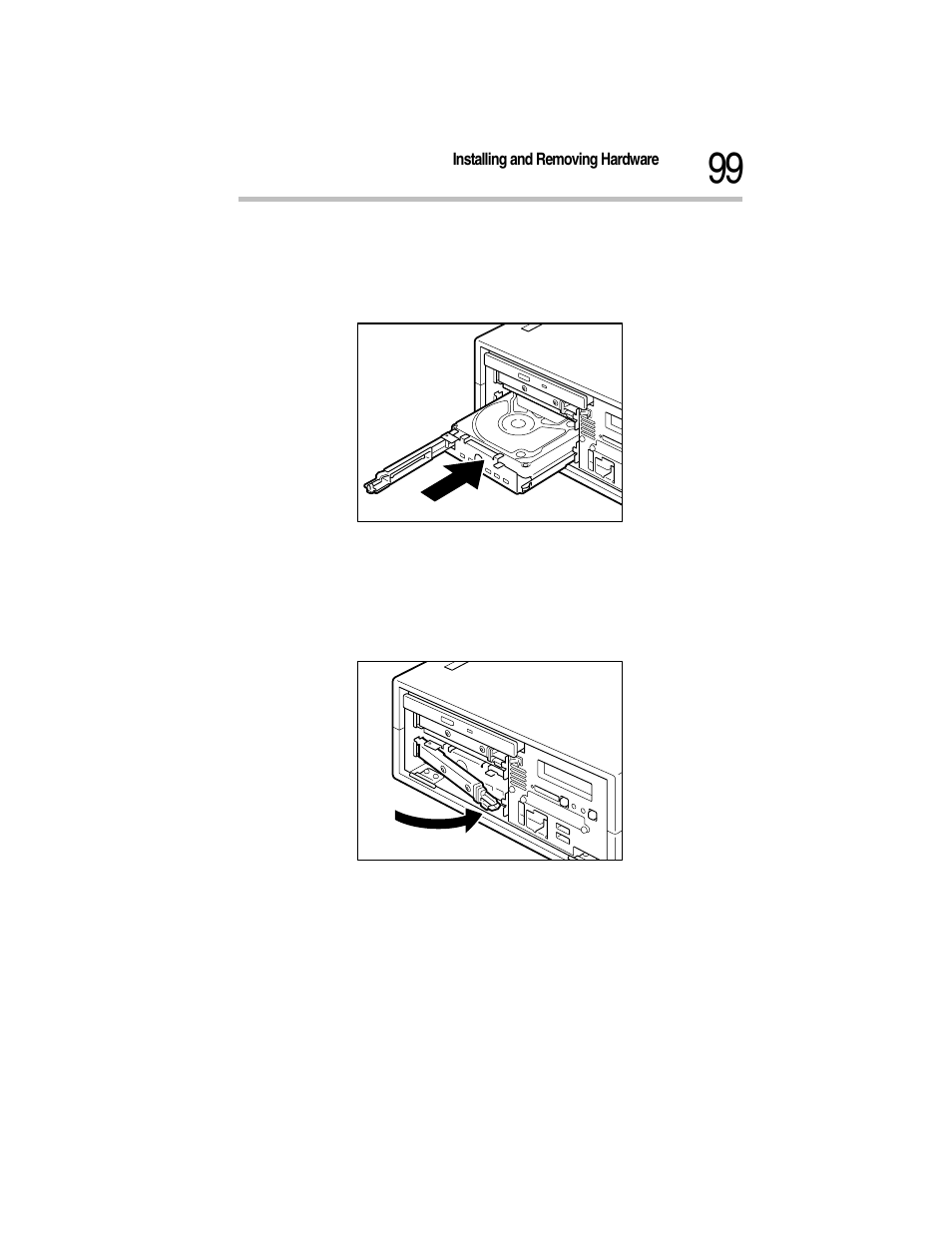 Installing the hard disk drive, 7 close the detachable lever and fix it, Fixing the detachable lever | 8 attach the front panel | Toshiba Magnia Z300 User Manual | Page 121 / 270