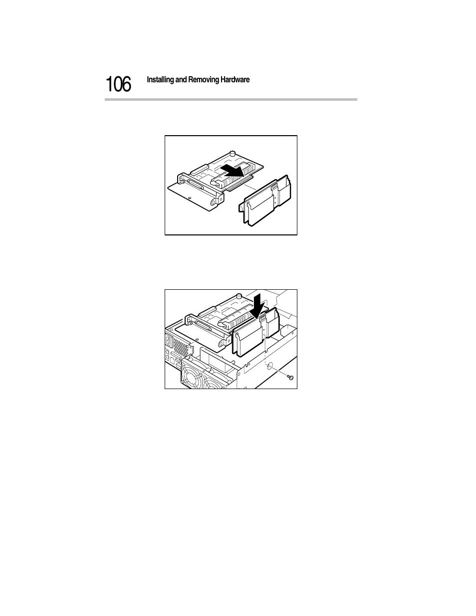 7 insert the expansion card in the scsi riser card, Inserting the expansion card, Installing the scsi riser card | Toshiba Magnia Z300 User Manual | Page 128 / 270