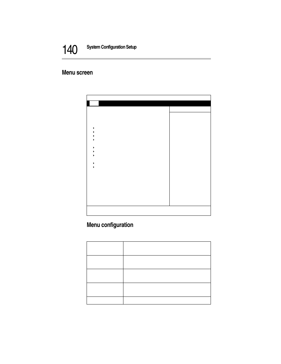 Menu screen, Menu configuration, System configuration setup bios setup utility | Toshiba Magnia Z300 User Manual | Page 162 / 270