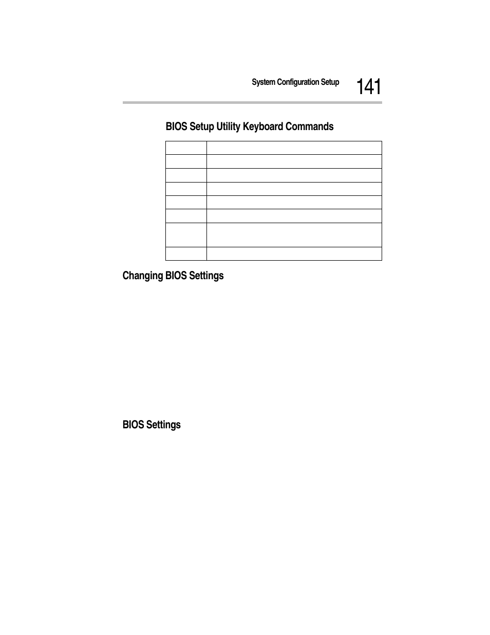 Bios setup utility keyboard commands, Changing bios settings, 3 set the value for the selected item | 4 press the <esc> key to exit the submenu, Bios settings, Changing bios settings bios settings | Toshiba Magnia Z300 User Manual | Page 163 / 270