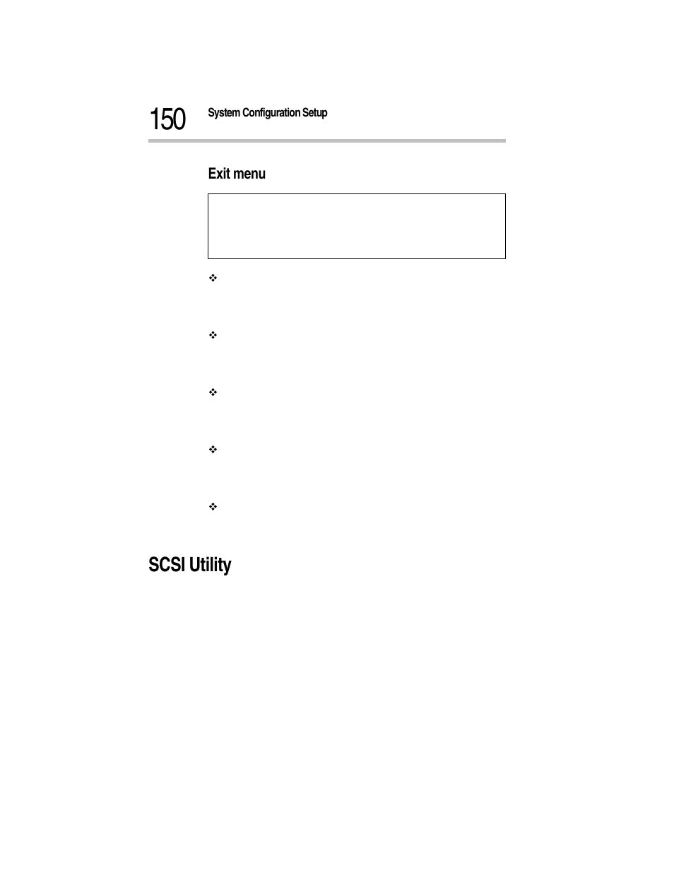 Exit menu, Scsi utility | Toshiba Magnia Z300 User Manual | Page 172 / 270