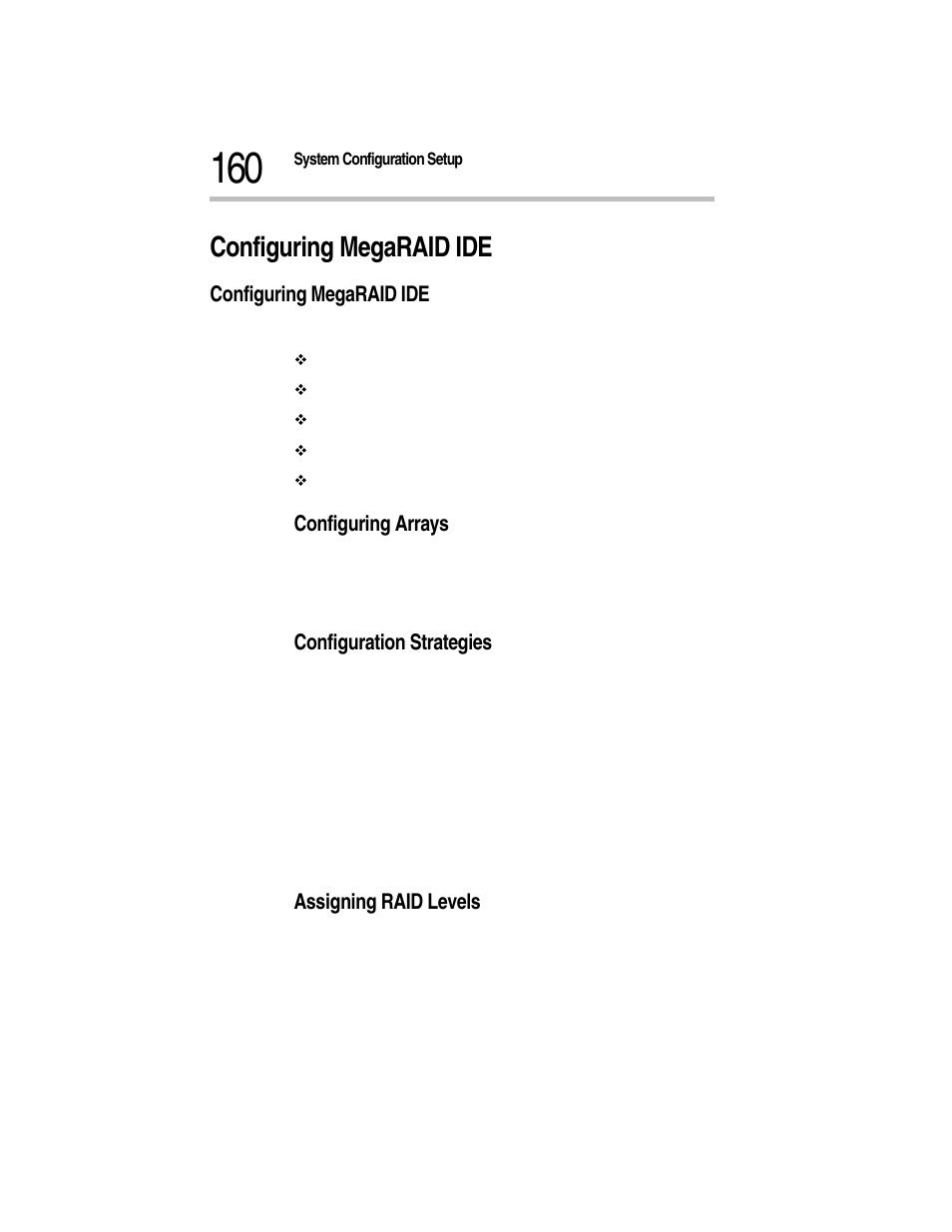 Configuring megaraid ide, Configuring arrays, Configuration strategies | Assigning raid levels | Toshiba Magnia Z300 User Manual | Page 182 / 270