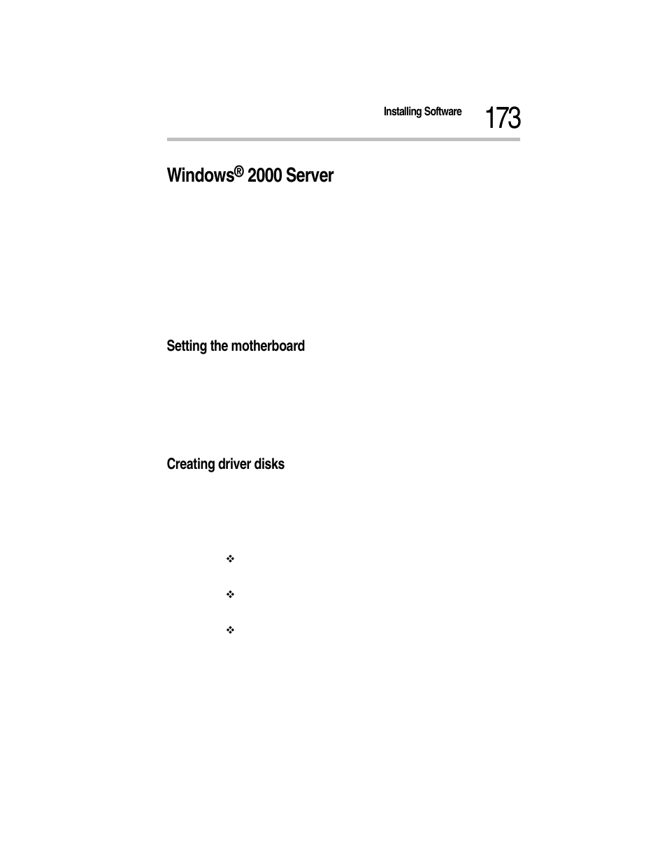 Windows® 2000 server, Setting the motherboard, Creating driver disks | Setting the motherboard creating driver disks, Windows, 2000 server | Toshiba Magnia Z300 User Manual | Page 195 / 270