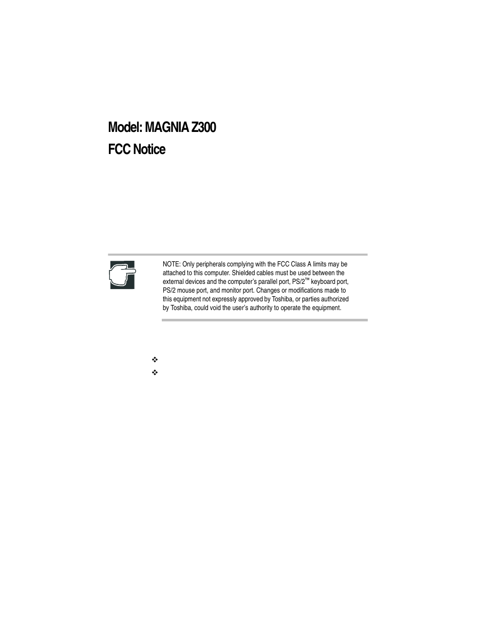 Model: magnia z300, Fcc notice, Model: magnia z300 fcc notice | Toshiba Magnia Z300 User Manual | Page 2 / 270