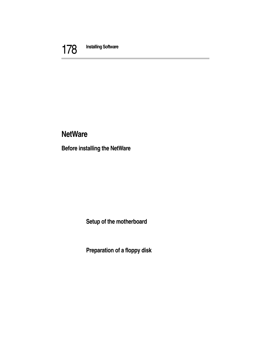 Netware, Before installing the netware, Setup of the motherboard | Preparation of a floppy disk | Toshiba Magnia Z300 User Manual | Page 200 / 270