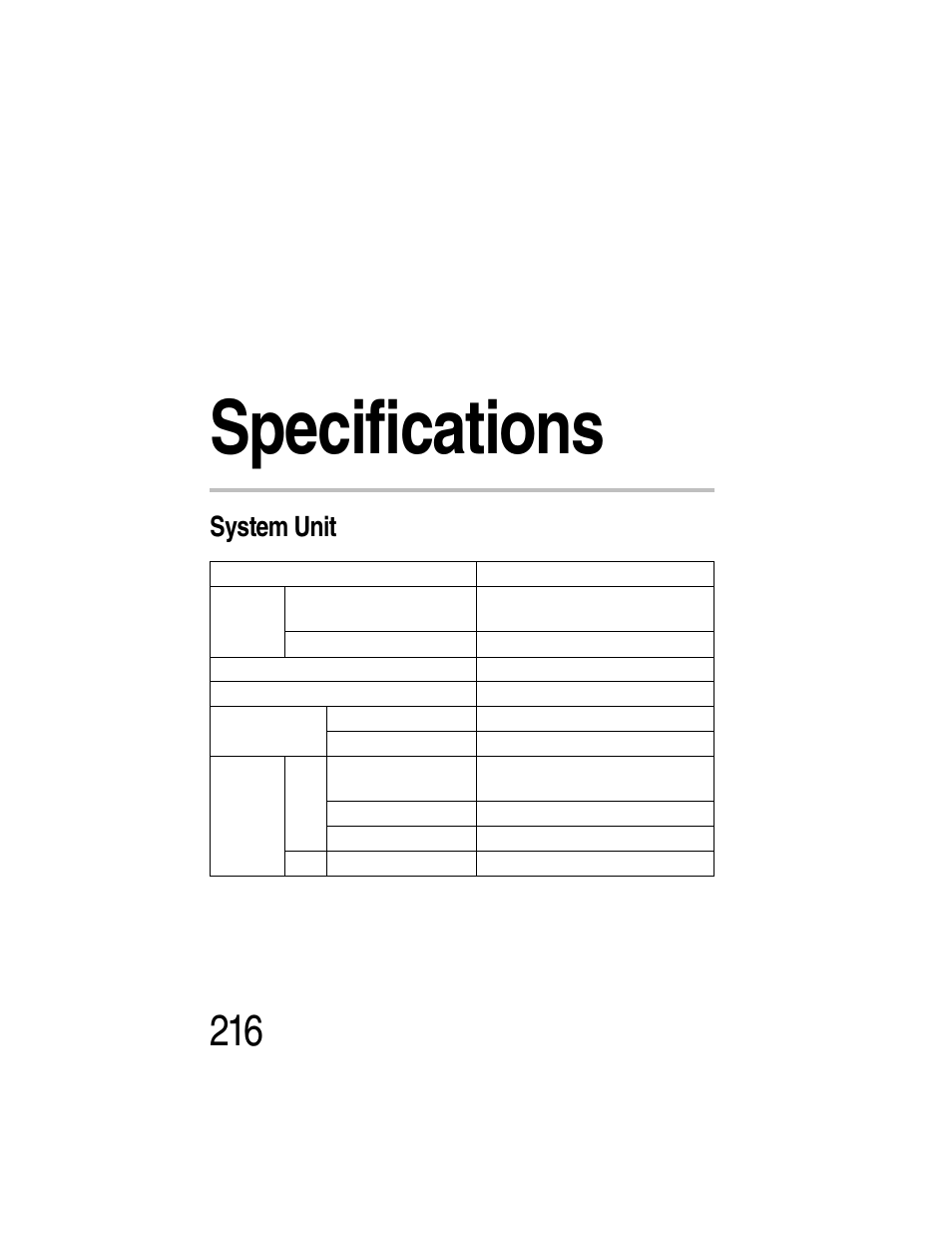 Specifications, System unit, Appendix a: specifications | Toshiba Magnia Z300 User Manual | Page 238 / 270