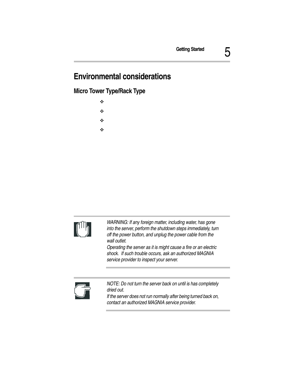 Environmental considerations, Micro tower type/rack type | Toshiba Magnia Z300 User Manual | Page 27 / 270