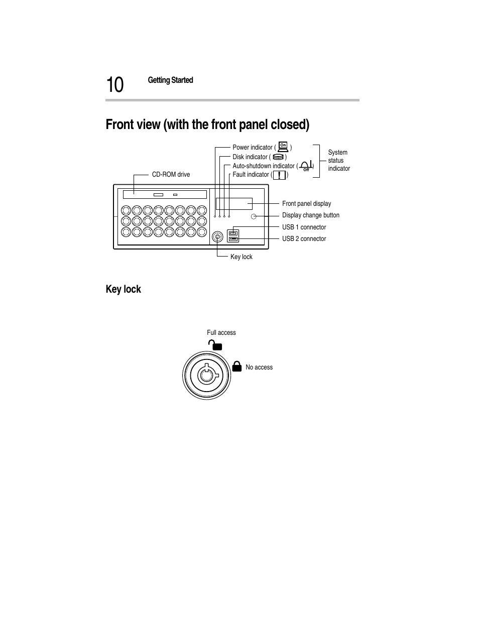 Front view (with the front panel closed), Front view with the front panel closed, Key lock | Toshiba Magnia Z300 User Manual | Page 32 / 270