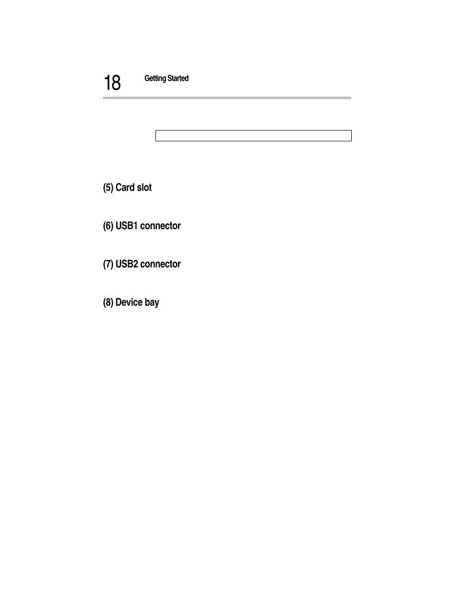 5) card slot, 6) usb1 connector, 7) usb2 connector | 8) device bay | Toshiba Magnia Z300 User Manual | Page 40 / 270