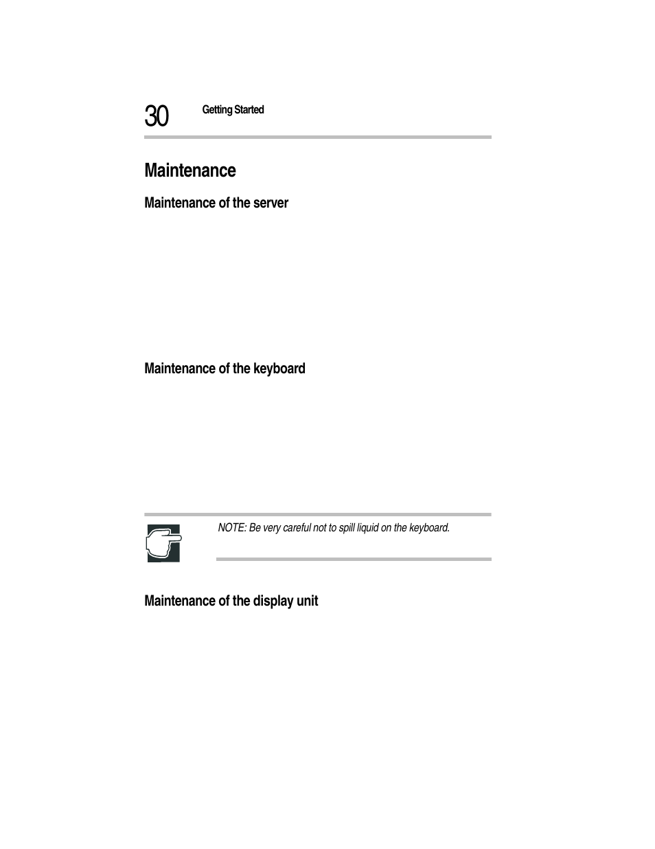 Maintenance, Maintenance of the server, Maintenance of the keyboard | 3 clean every key with a soft dry cloth, Maintenance of the display unit | Toshiba Magnia Z300 User Manual | Page 52 / 270