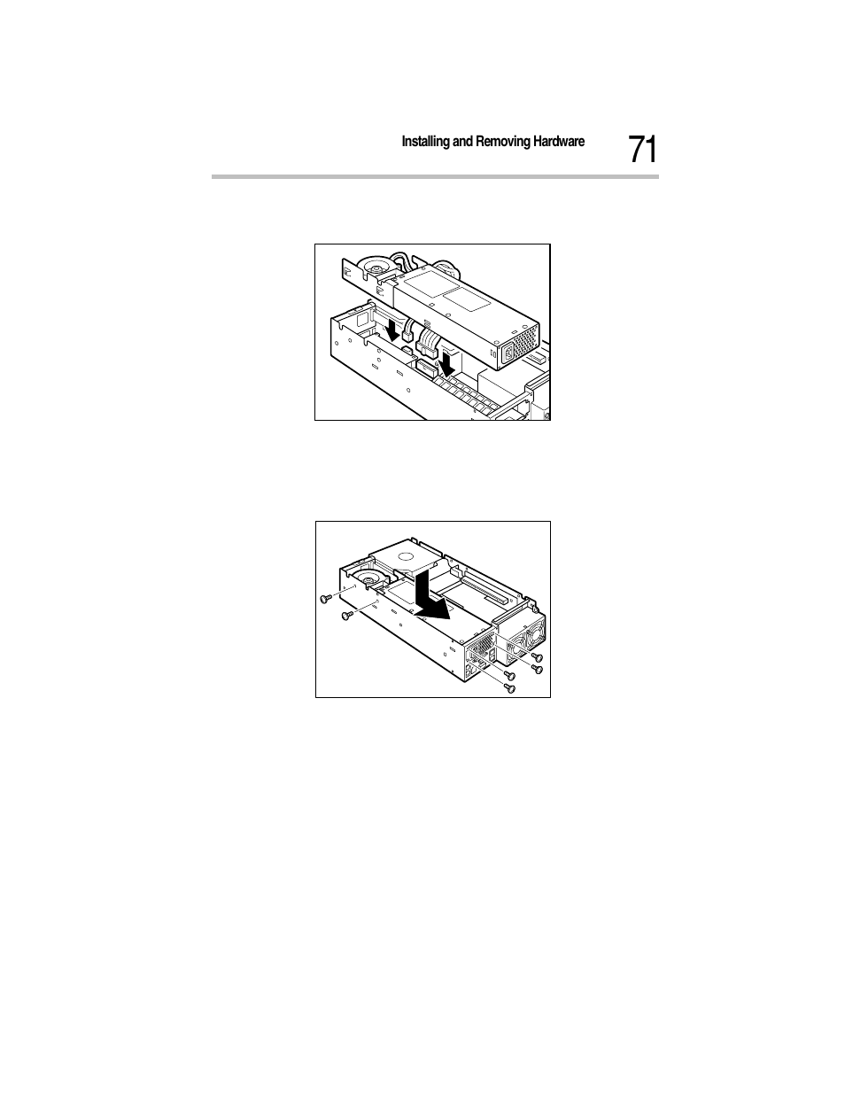 4 connect the power cable and signal cable, Connecting the cables, Installing the power supply unit | 6 attach the server panels and outer covers | Toshiba Magnia Z300 User Manual | Page 93 / 270