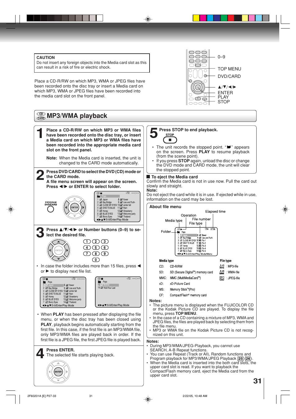 Mp3/wma playback | Toshiba SD-5980SU User Manual | Page 31 / 48