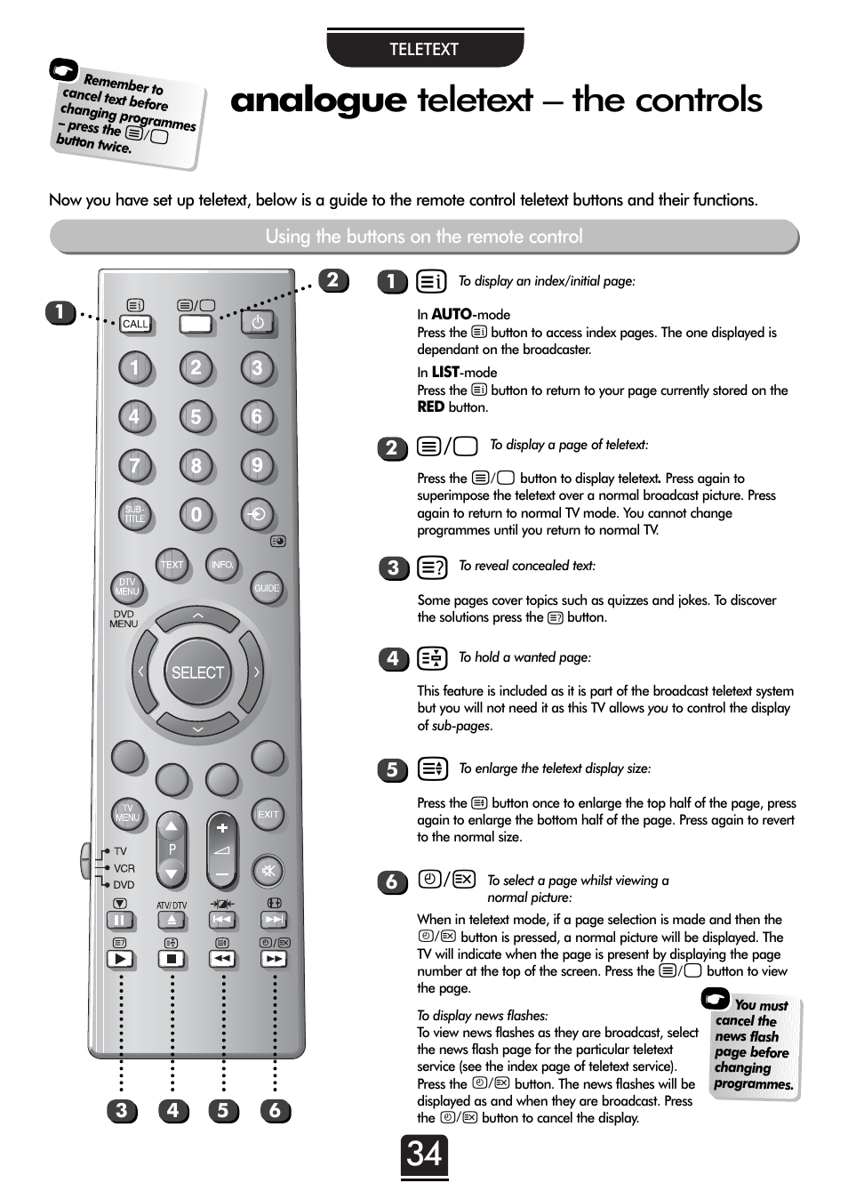 Analogue teletext – the controls | Toshiba 32ZT29B User Manual | Page 34 / 44