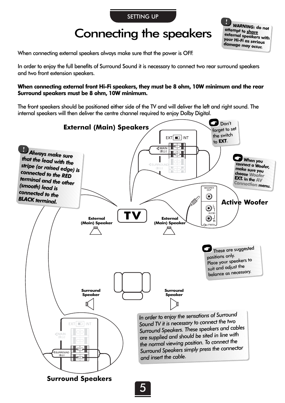 Connecting the speakers | Toshiba 32ZT29B User Manual | Page 5 / 44