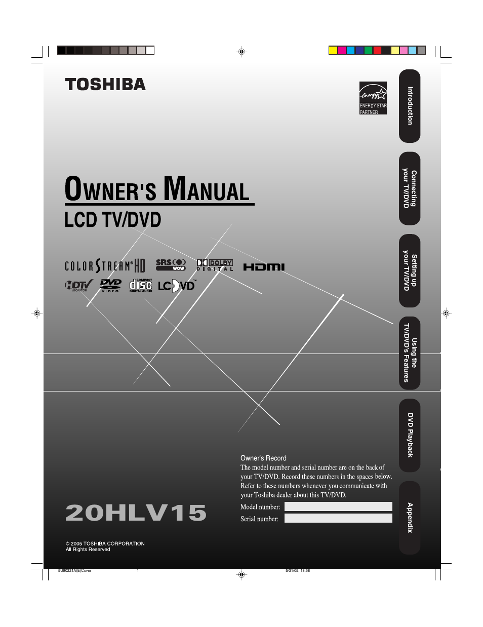 Toshiba 20HLV15 User Manual | 64 pages