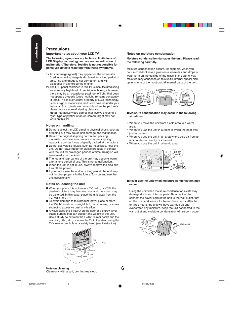 Precautions | Toshiba 20HLV15 User Manual | Page 6 / 64