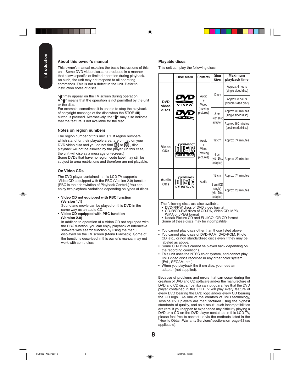 Toshiba 20HLV15 User Manual | Page 8 / 64