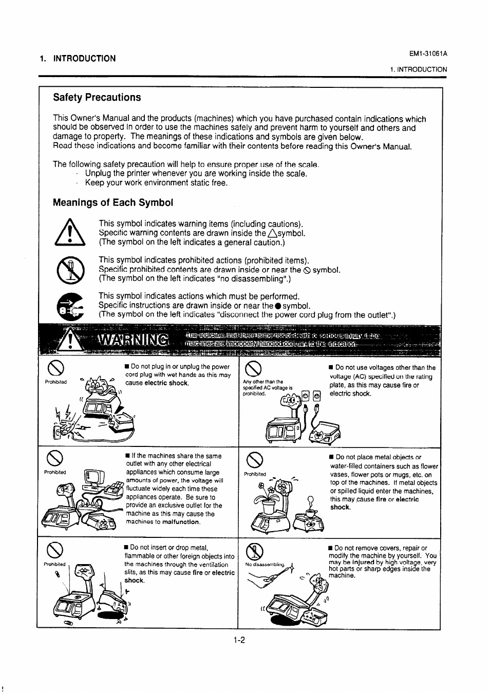 Safety precautions, Meanings of each symbol | Toshiba TEC EM-31061A User Manual | Page 4 / 14