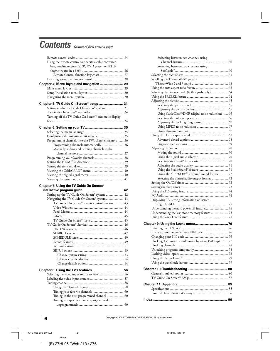 Toshiba 27HL95 User Manual | Page 6 / 92