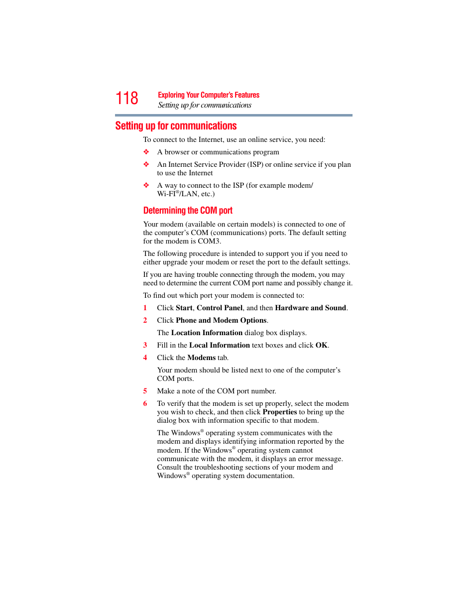 Setting up for communications | Toshiba X205 User Manual | Page 118 / 233