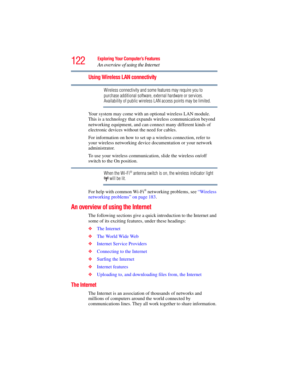 An overview of using the internet, The internet | Toshiba X205 User Manual | Page 122 / 233