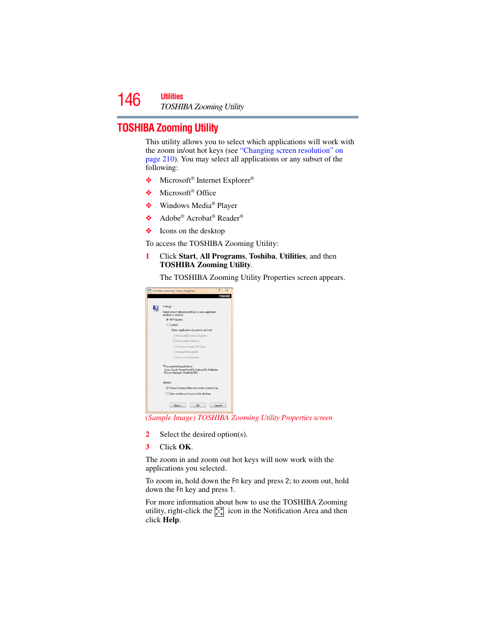 Toshiba zooming utility | Toshiba X205 User Manual | Page 146 / 233