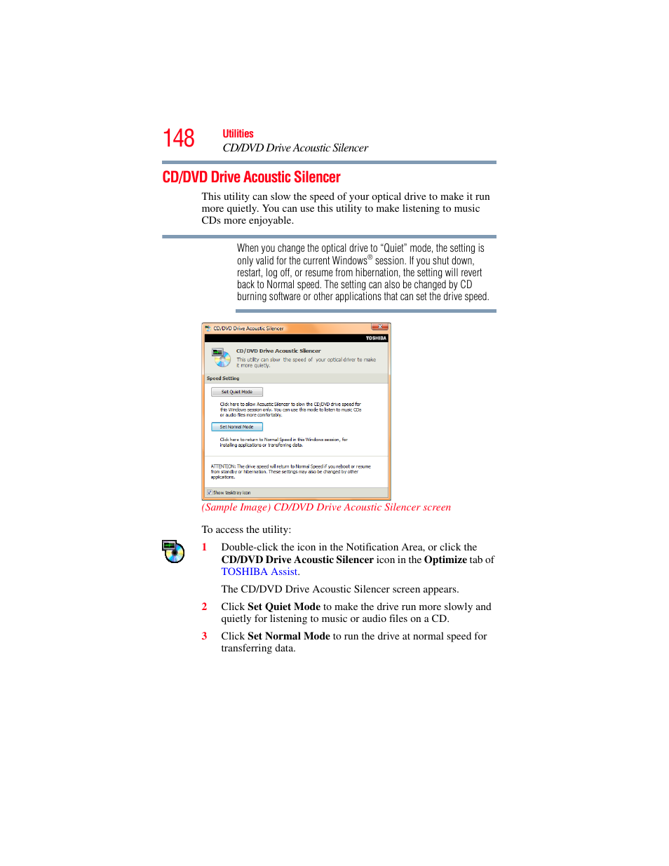 Cd/dvd drive acoustic silencer | Toshiba X205 User Manual | Page 148 / 233