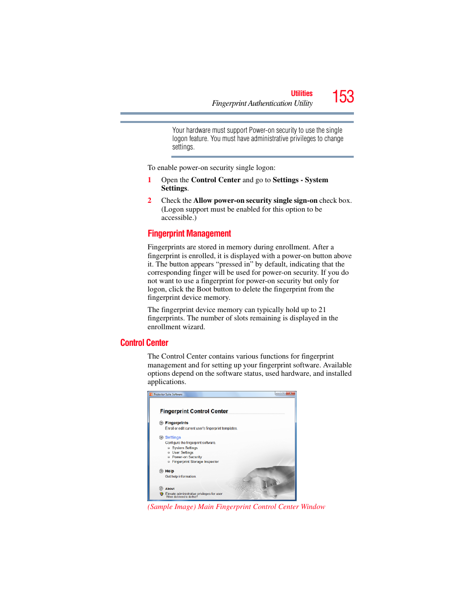 Control center | Toshiba X205 User Manual | Page 153 / 233