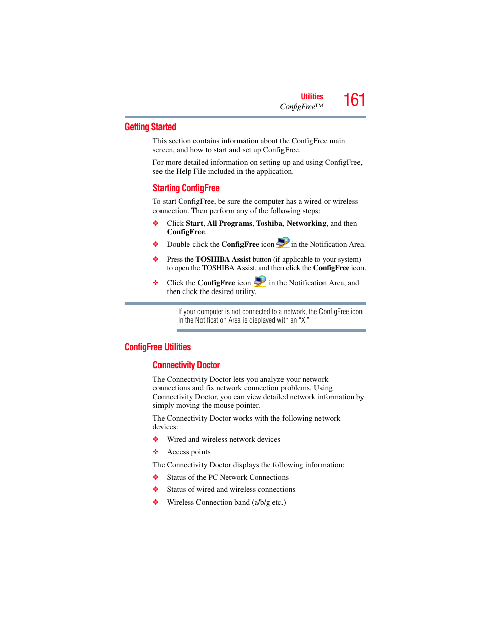 Getting started, Configfree utilities, Getting started configfree utilities | Toshiba X205 User Manual | Page 161 / 233