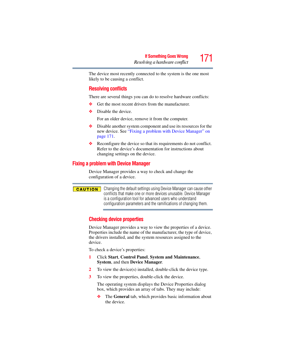 Fixing a problem with device manager | Toshiba X205 User Manual | Page 171 / 233