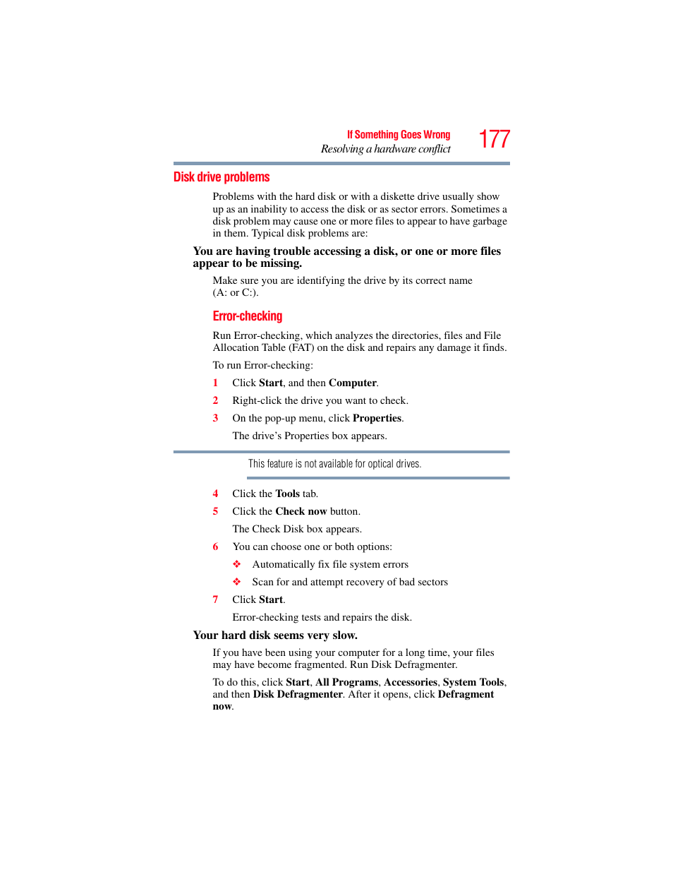 Disk drive problems | Toshiba X205 User Manual | Page 177 / 233