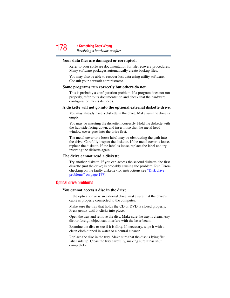 Optical drive problems | Toshiba X205 User Manual | Page 178 / 233