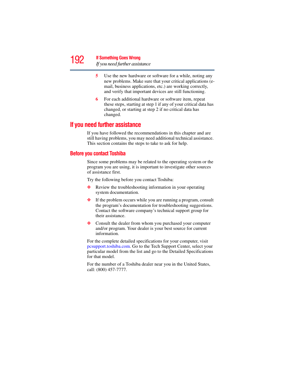 If you need further assistance, Before you contact toshiba | Toshiba X205 User Manual | Page 192 / 233