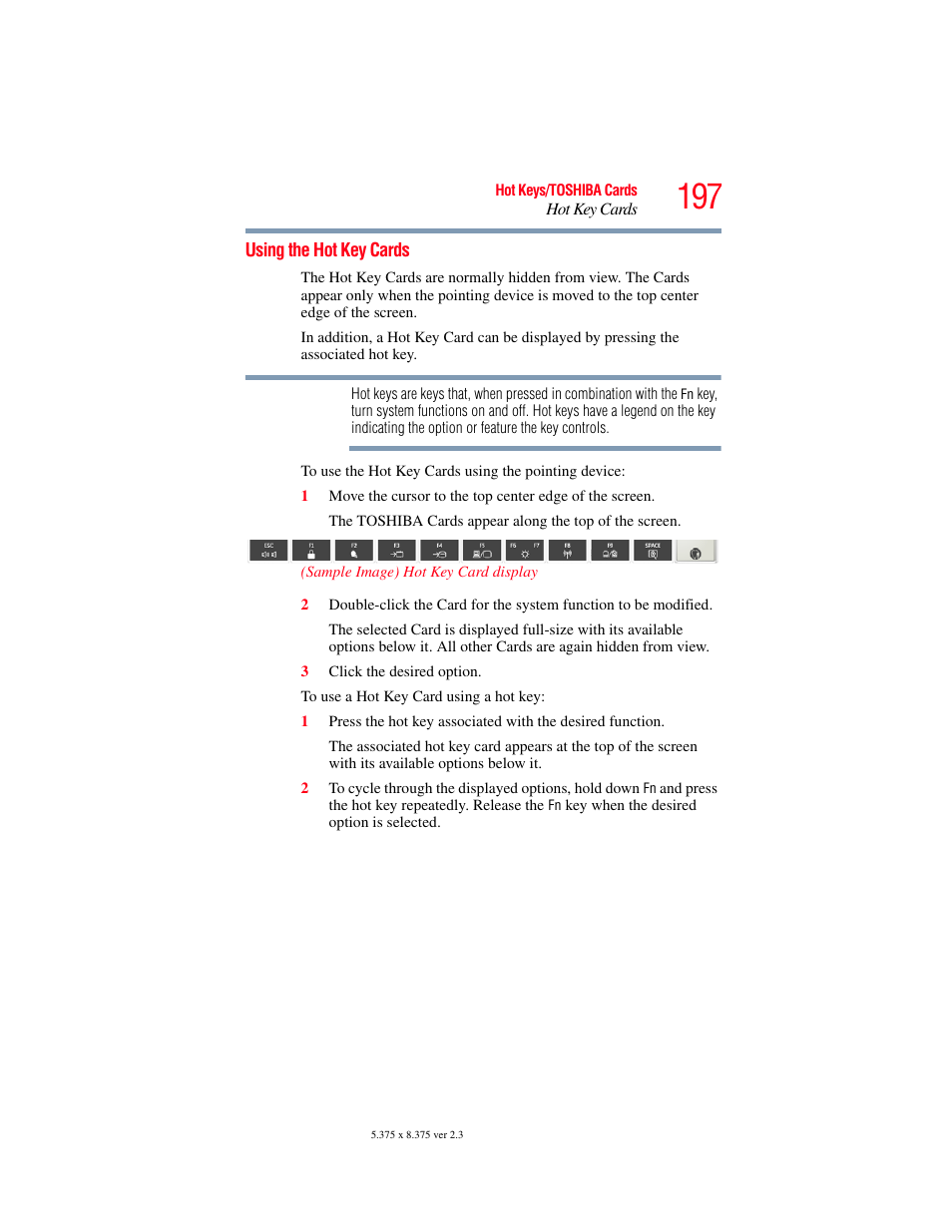 Using the hot key cards | Toshiba X205 User Manual | Page 197 / 233